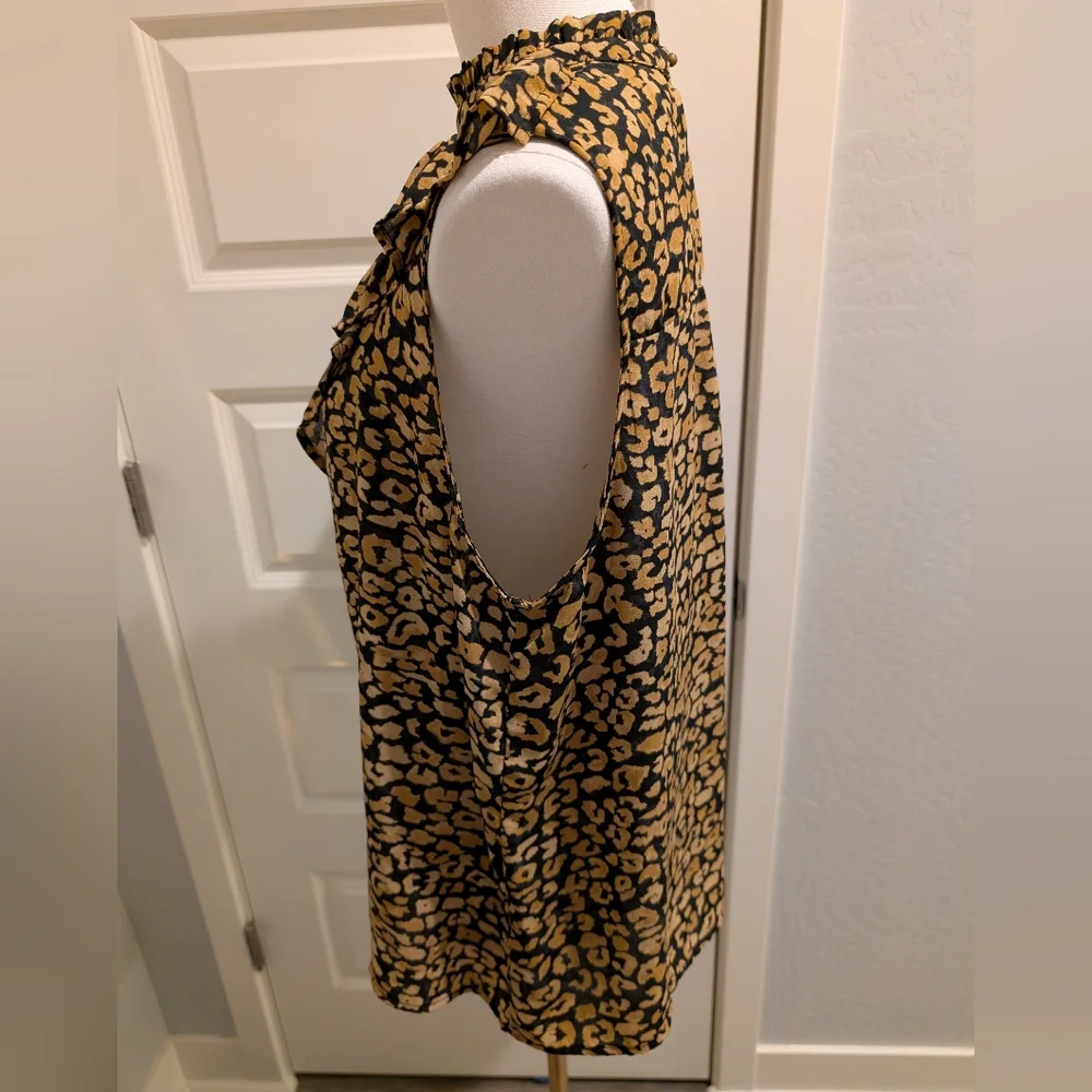 WHO WHAT WEAR Leopard Print Blouse Ruffle Mock Neck Size XXL - Picture 4 of 11
